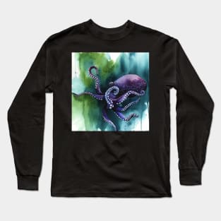 Purple Octopus Floats Peacefully Long Sleeve T-Shirt